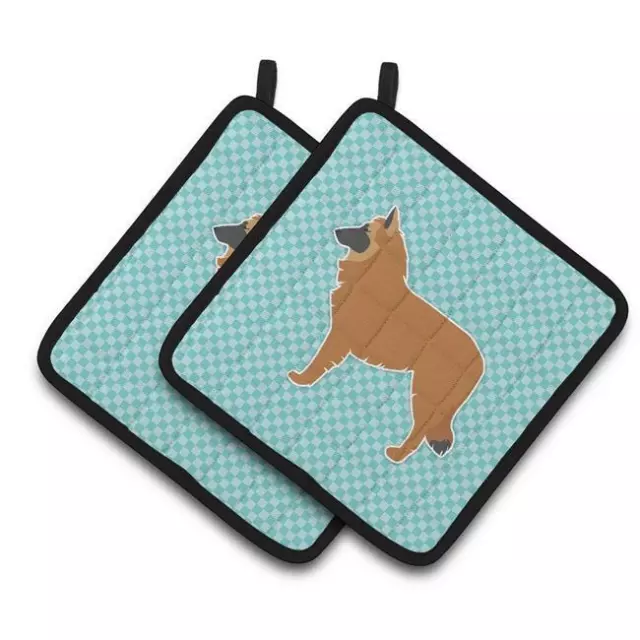 Carolines Treasures BB3761PTHD Belgian Shepherd Checkerboard Blue Pair of Pot...