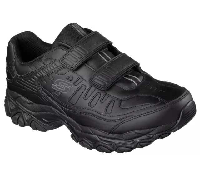 Skechers Shoe Black Men Wide Width Memory Foam Sport Leather Strap Comfort 50121