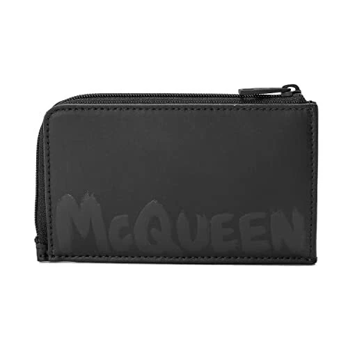 ALEXANDER McQUEEN Coin & Card Case with McQueen Graffiti 600390-1AACS-1000 Black