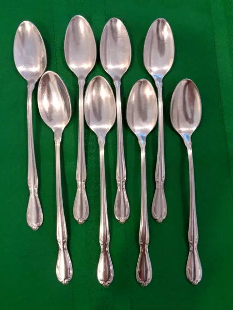 Rogers Cutlery Co Stainless Steel Flatware 8 Iced Tea Spoons Victorian Manor USA