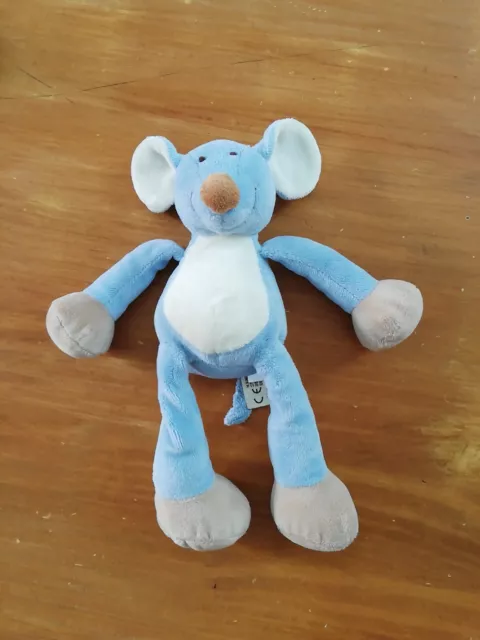 0/ Doudou Peluche Nicotoy Souris Bleu Blanc Beige Marron PM  22 CM
