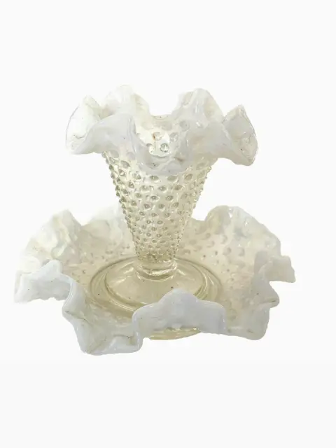 Fenton French Opalescent White Milk Glass PETITE EPERGNE 4” Vase 6” Bon Bon 50'S