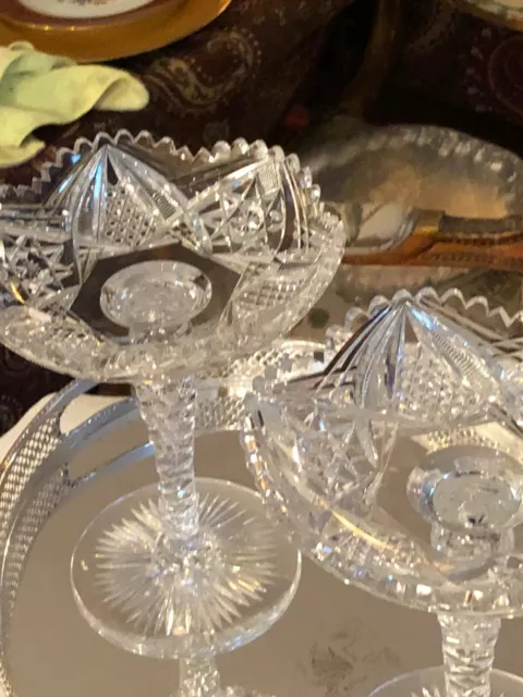Matched Pair of Antique Cut Crystal Compotes – American Brilliant Period