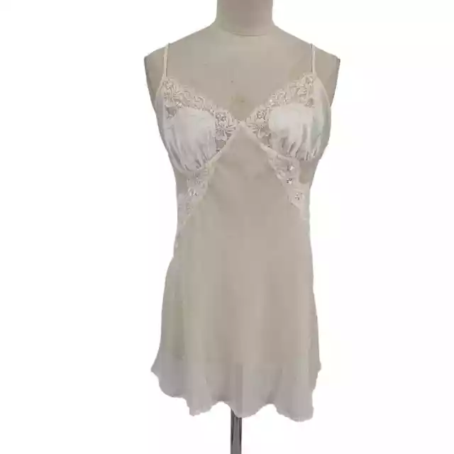 Victorias Secret Nightie White Silk Satin Sequin Lace Bridal Wedding Size Medium