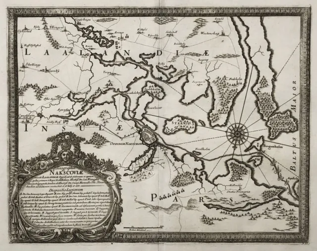 Nakskov Lolland Syddanmark Danmark Denmark Map Card Dahlberg Engraving 1697