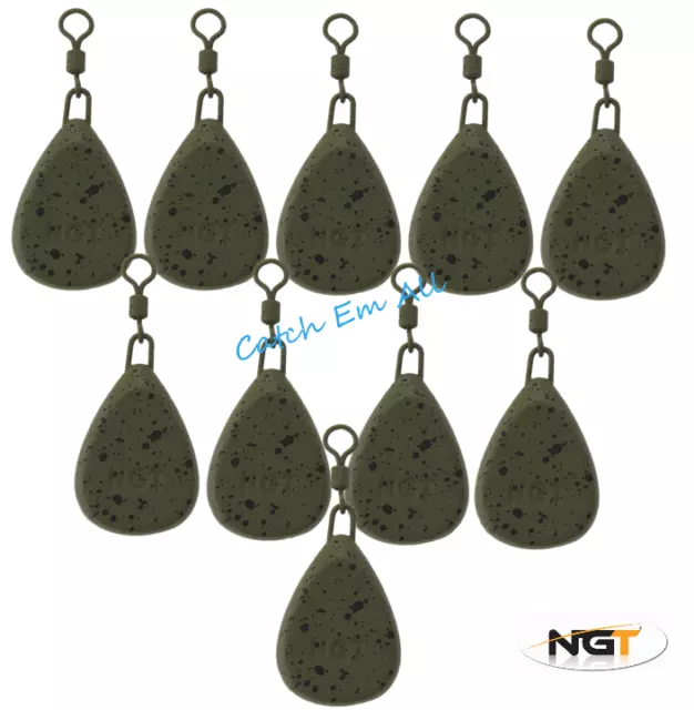 Carp Fishing Weight Leads with Swivel 1.1oz - 3.0oz Lead Flat Pear 10 Pack NGT