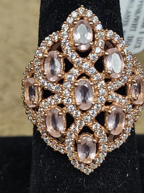 JTV Pink And White Cubic Zirconia 18k Rose Gold Over Silver Ring 2.76ctw
