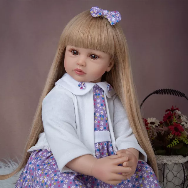 24in Reborn Doll Toys Soft Cloth Body 60cm Girl Doll with Long Hair Realistic