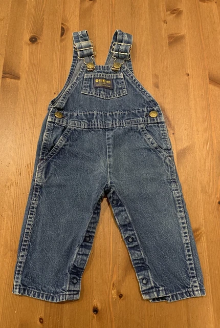OshKosh B’gosh Vestbak Boys 6-9M Blue Denim Overalls USA Vintage