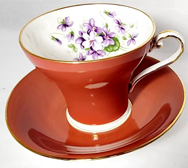 AYNSLEY TEA CUP & SAUCER  Dusty rose GOLD TRIM Purple Lilac ENGLAND VINTAGE