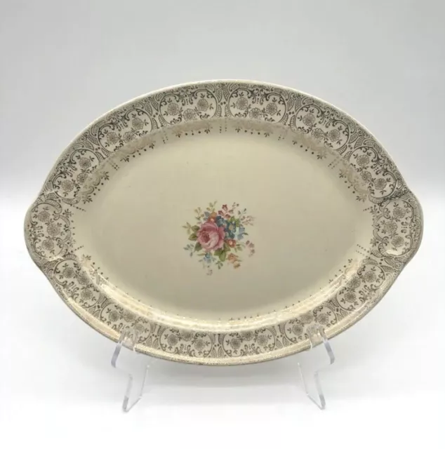 Taylor Smith 12" Antique Oval Porcelain Platter Floral Gold Design -Made In USA