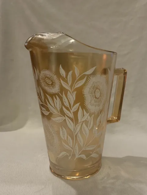 Vintage Jeannette Glass Cosmos Marigold Pitcher Carnival Depression Glass. NICE!