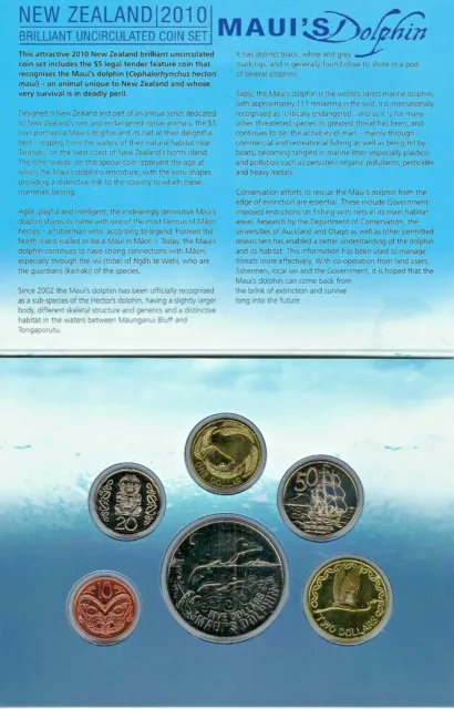 2010 New Zealand Brilliant Uncirculated Coin Set - Maui's Dolphin 2