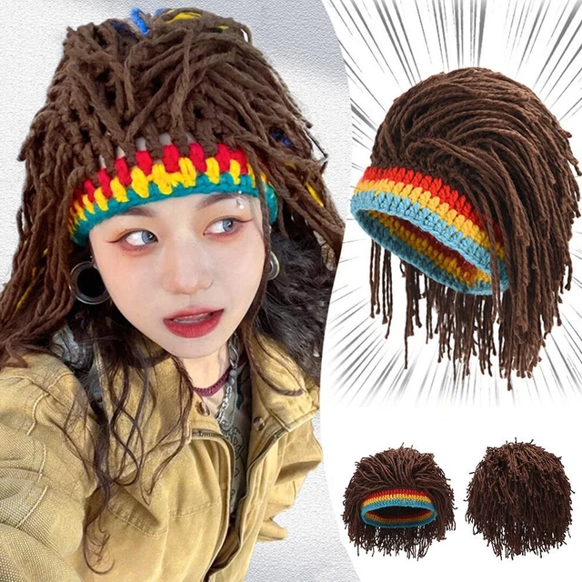 Cappelli parrucca fantasia fatti a mano divertenti lavorati a maglia cappello rasta bob parrucca cappello con dreadlocks>