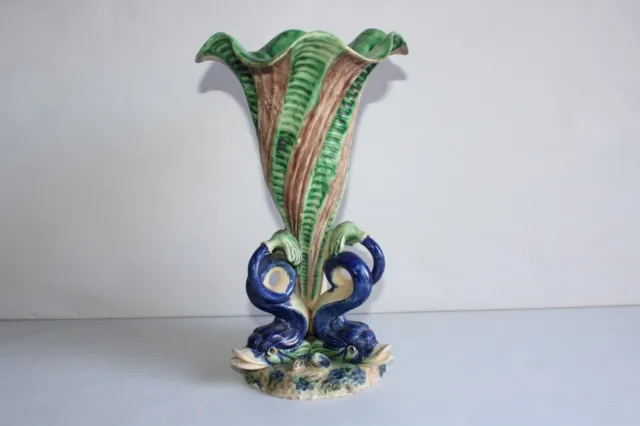 Antique Saint Honoré Les Bains Nièvre Dolphins Ceramic Cornet Vase
