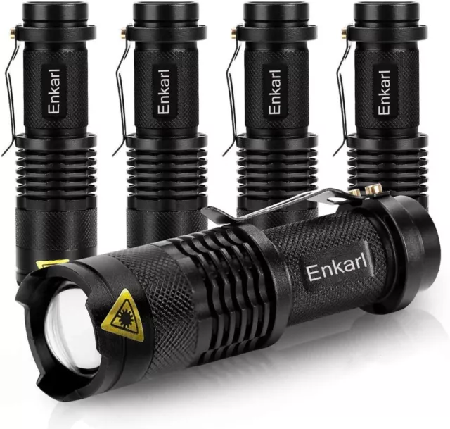 Enkarl Mini LED Flashlight, Super Bright 5 Pack 350 Lumens 3 Modes Zoomable AA