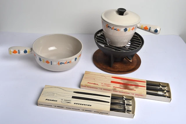 Service à Fondue Savoyarde Le Creuset – Modèle 3 Tulipes By Delft – Fonte Bleue