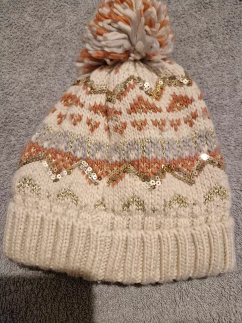Cappello In Lana Invernale Pom Pom Pom Color Crema Da Ragazza Età 7 - 10 Anni