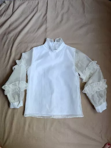 Mama Luma Girls Ruffled White Long Sleeve Dressy Blouse Shirt Size 9/10