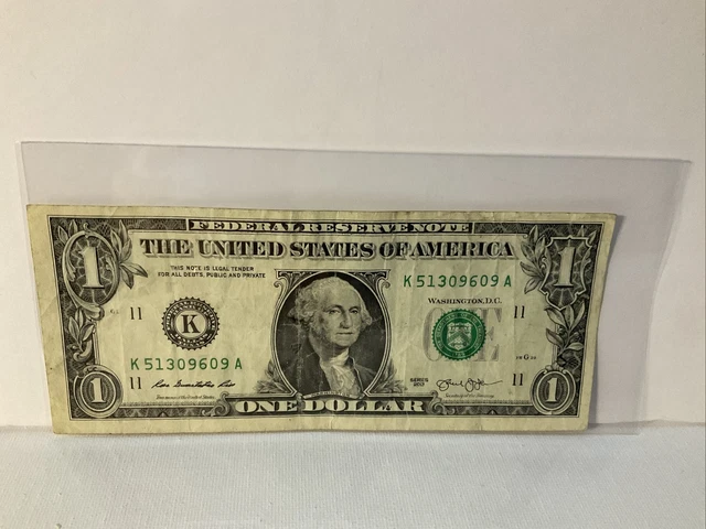 $ One Dollar Bill 2013 Series Off Center Cutting Error