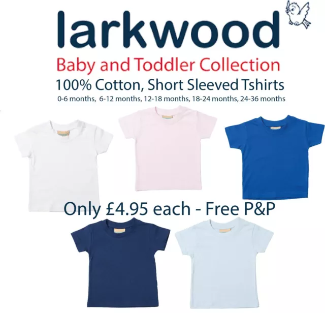 Baby Toddler Child Larkwood 100% Cotton Plain Colour Short Sleeve T Shirt Top