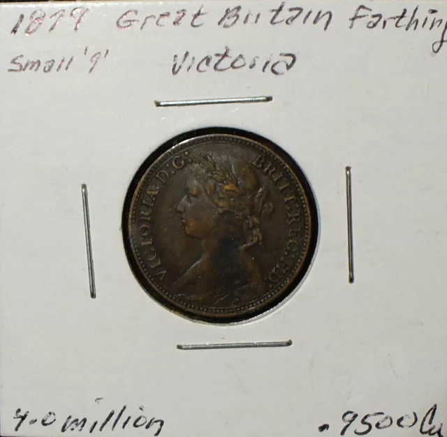 Great Britain 1879 Victoria Farthing Copper Coin