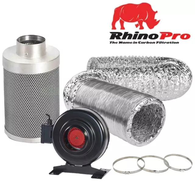 Hydroponics 4 5 6 8 10 12 Inch Rhino Pro Carbon Filter RVK Fan Kit Ducting Clips
