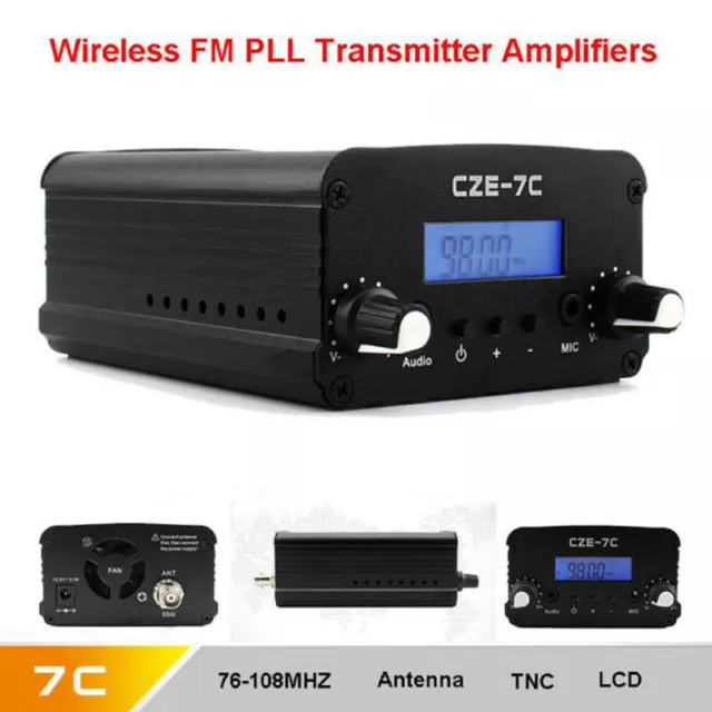 1W/7W Stereo Audio FM Transmitter Mini Radio Broadcast PLL Station 76MHz-108MDC