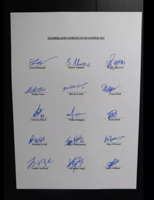 2023 NETHERLANDS World Cup Qualifier cricket teamsheet - signed by 15 (ext RARE)