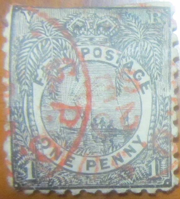 Fiji 1891 Mint MLH Part Set Definiitve Canoe & Palm Trees One Penny Red Post Mar
