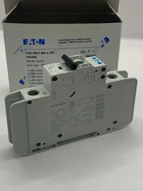 EATON FAZ-B6-1-NA-L-SP miniature circuit breaker, 6A, 240 VAC / 48 VDC, 1-pole,