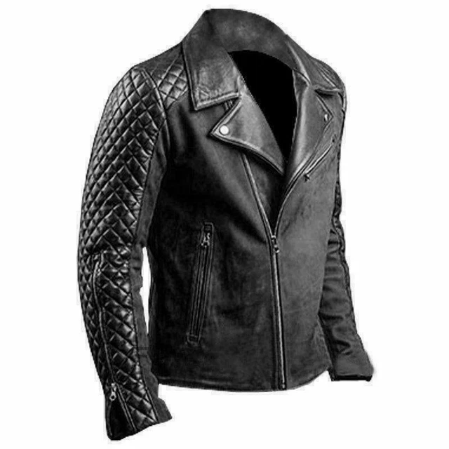 Herren Biker Gesteppt Vintage Cafe Racer Schwarz Echtleder Jacke