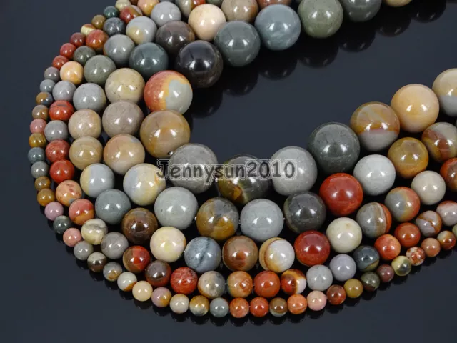 Natural Polychrome Jasper Gemstone Round Beads 15.5'' Strand 4mm 6mm 8mm 10mm