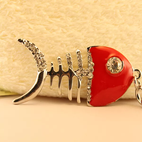 Fish Bone Crystal Keyring Charm Purse Ring Chain Keychain Skeleton Gift 01114