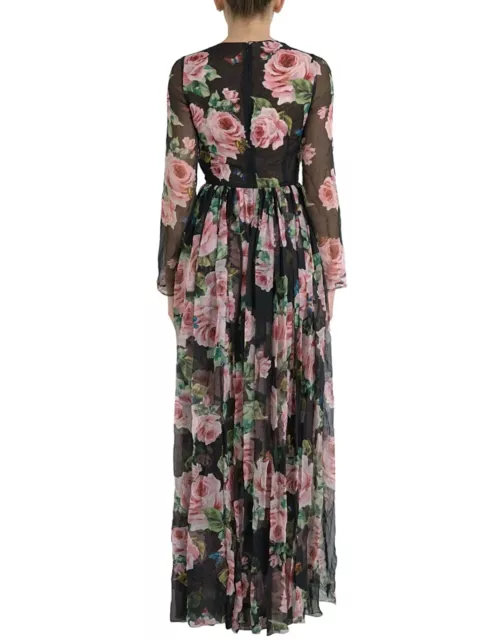 DOLCE & GABBANA Black Rose Print Silk Maxi Long Dress IT40 US4 S $1,645 ...