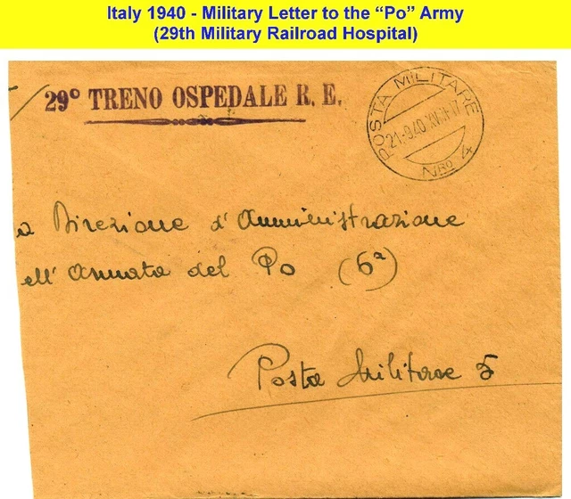 FASCIST ITALY HOMELAND DEFENSE @ Po-River Army HQ 1940 military postmarks (1015)