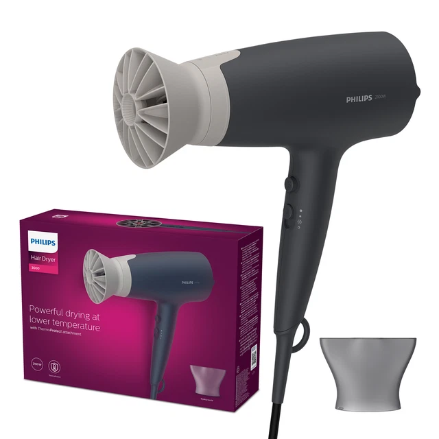 Haartrockner Schwarz Philips 2100W Ionen-Funktion, ThermoProtect, 6 Hitze-stufen