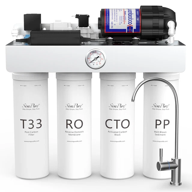 SimPure T1-400GPD UV Reverse Osmosis Tankless Water Filter System Purifier TDS=0