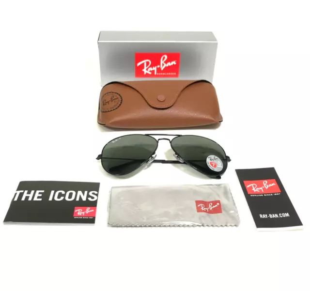 Ray-Ban Sunglasses RB3025 AVIATOR LARGE METAL 002/50 Black Frames Green Lenses 2