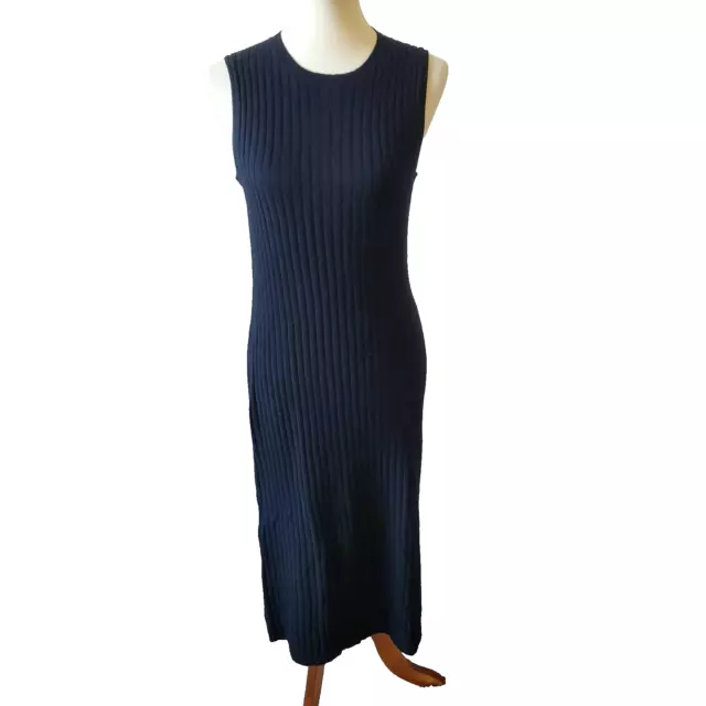 Saks Fifth Ave Wool Cashmere Blend Sleeveless Ribbed Sweater Dress Medium Black