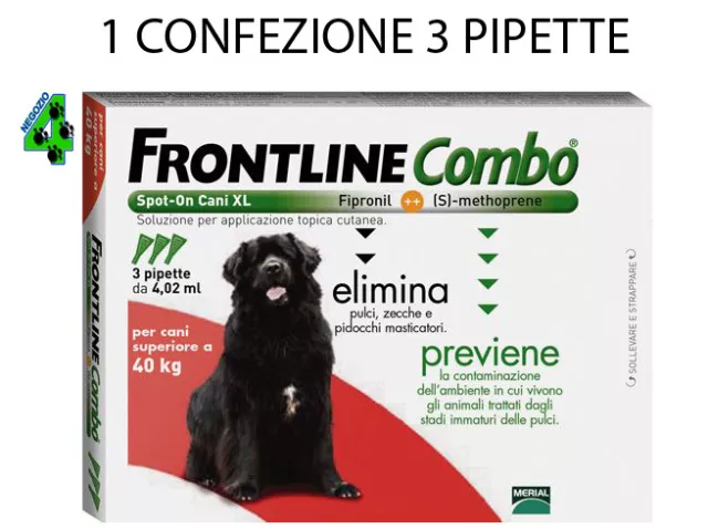 Frontline Combo Cane Oltre 40 Kg 3 Pipette Antiparassitario Per Cani Antipulci