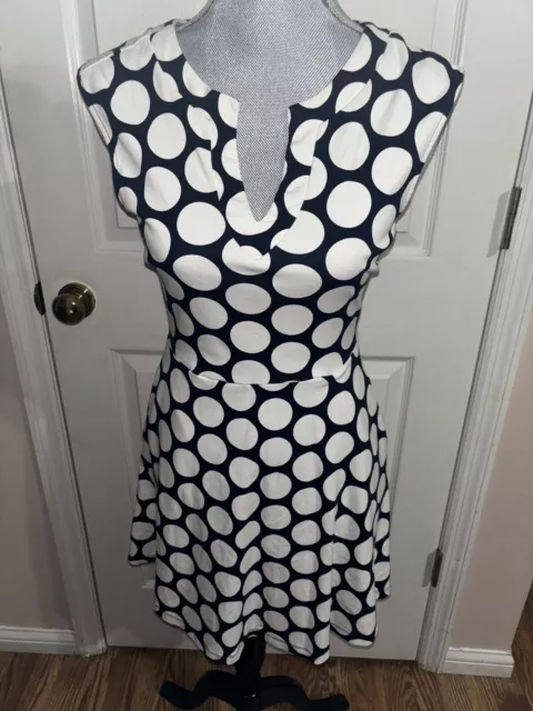 New York Company Womens Size Xs Fit Flare Polka Dot Dress Black White Midi