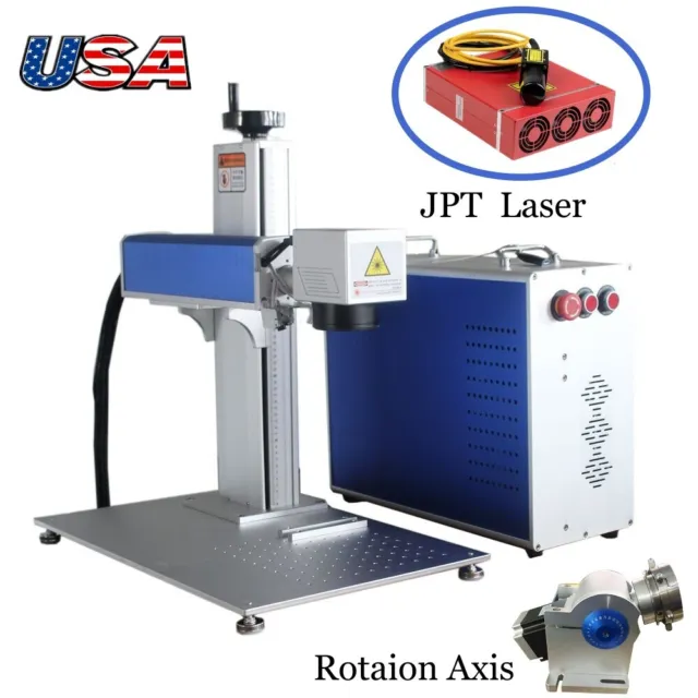 50W JPT Fiber Laser Marking Machine 200*200mm & 80mm Rotary Axis EzCad, FDA