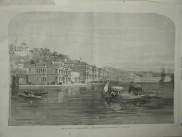 GRAVURE SUR BOIS 19è VOYAGE S.M L IMPERATRICE PROMENADE SUR LE BOSPHORE TURQUIE