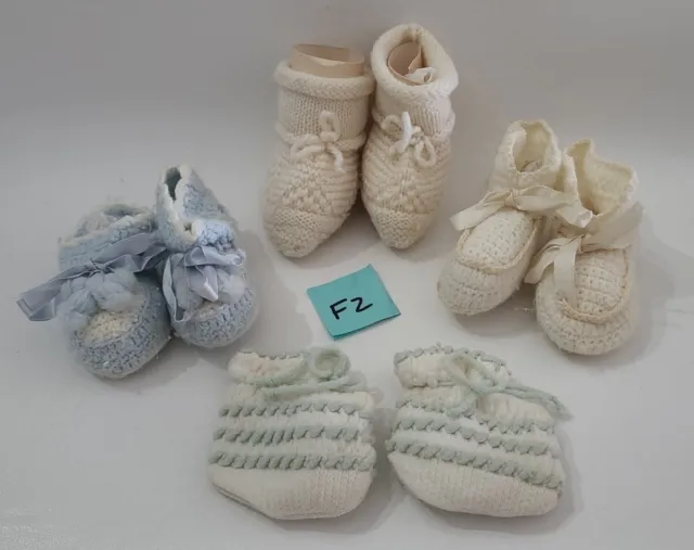 Infant /Baby Lot Of 4 Knitted Booties With Bows No Size No Brand Vintage⬇ FZ
