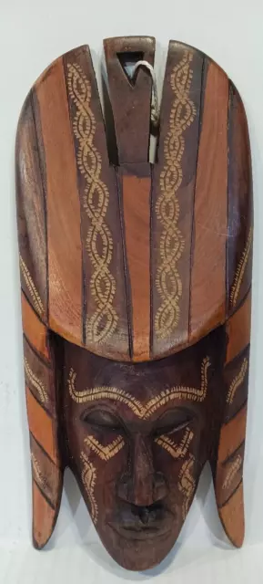 Hand Carved Multi Colored Wood African Mask Wall Hanging 9 1/4" Made in Kenya
