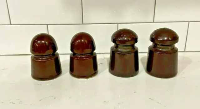 Vintage Ceramic Brown Porcelain Insulators - Set of 4