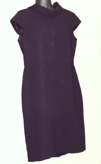 Women's Talbots Dress Lined Sheath Cap Sleeves Back Zip Drape Neck Black 8