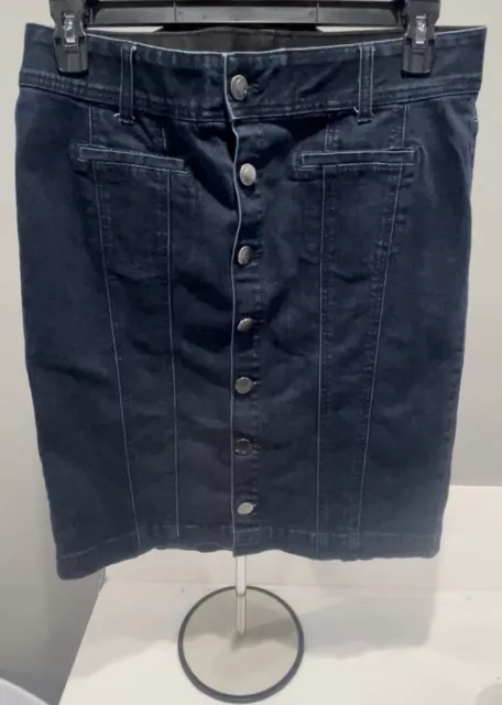 Women’s Lane Bryant Denim Pencil Skirt Size 14- Dark Wash Jean Button Front