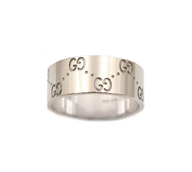 Gucci Icon Wide Band 750 18K White Gold, Size: 25 IT / 11 US Ring